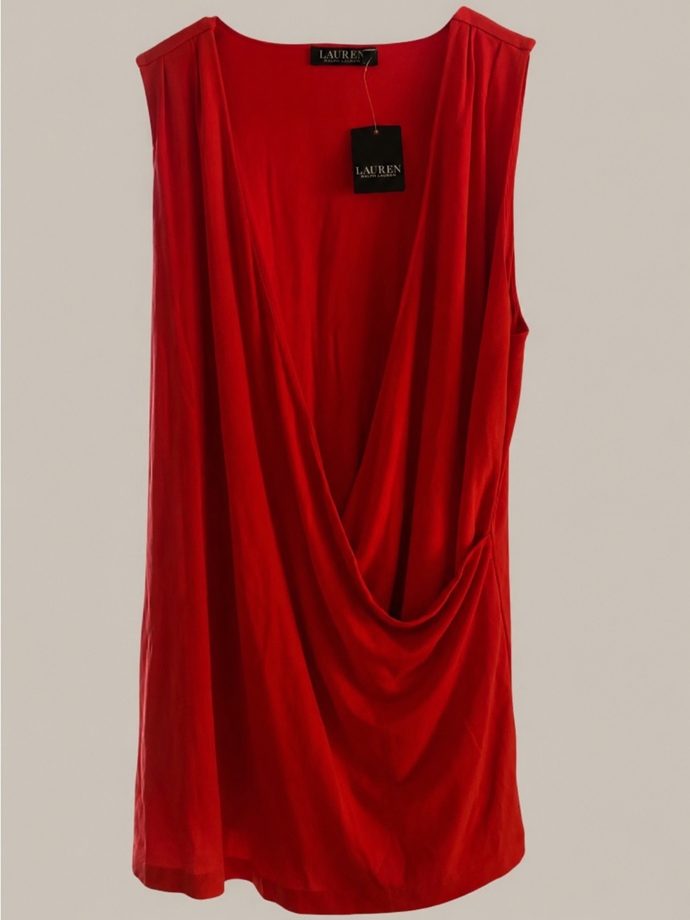 Lauren Ralph Lauren Red Open Draped Sleeveless Cowl Top